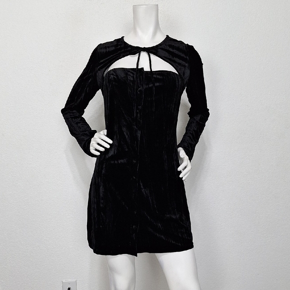 Emory Park Black Crushed Velvet Romantic Whimsigoth Witchy Mini Dress Size S - Picture 2 of 12